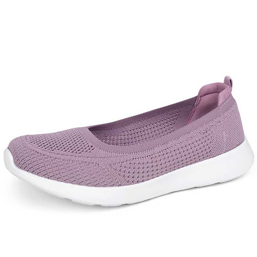 Women's purple flyknit low cut plain hollow slip on shoe sneaker 01