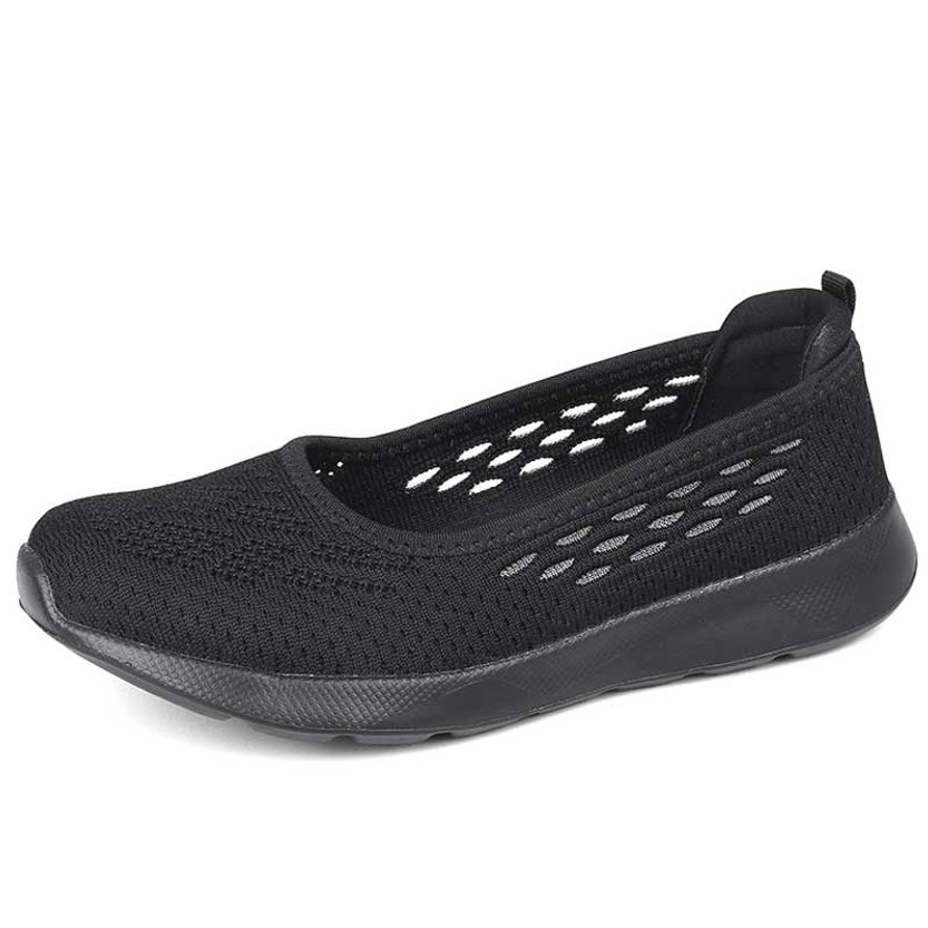 Women's black flyknit low cut hollow lace slip on shoe sneaker 01