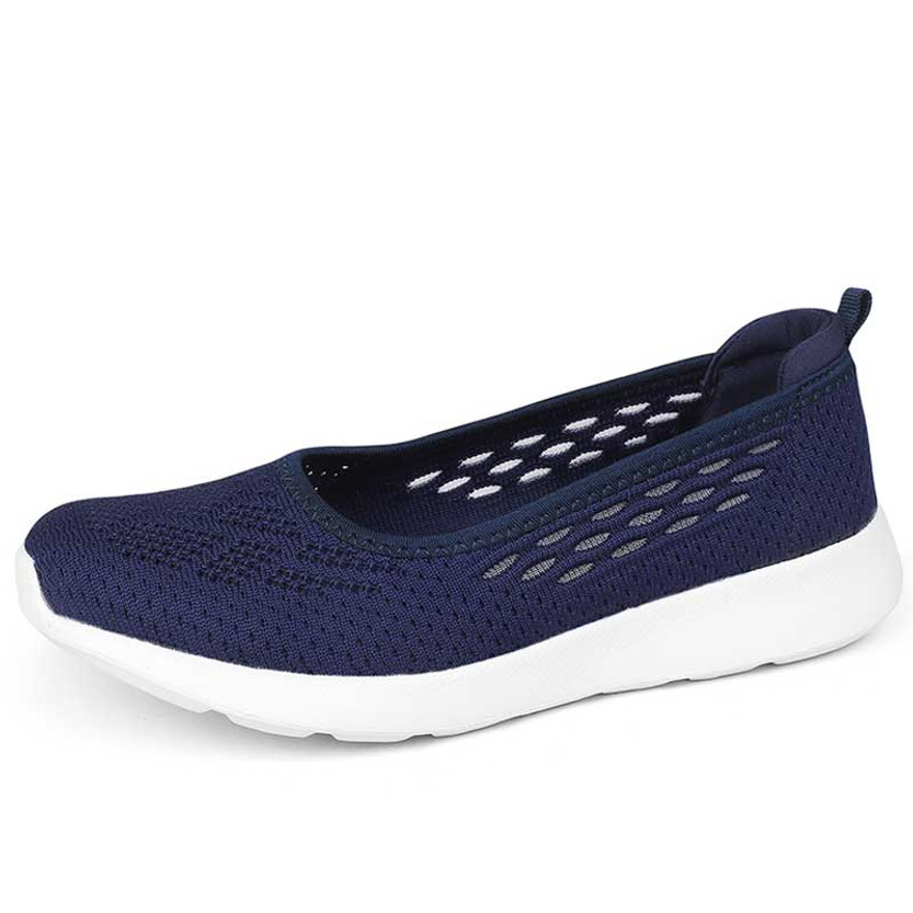 Women's navy flyknit low cut hollow lace slip on shoe sneaker 01