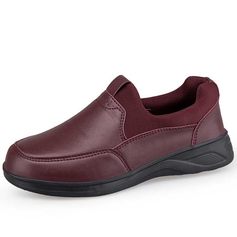 Women's burgundy casual plain slip on shoe sneaker 01
