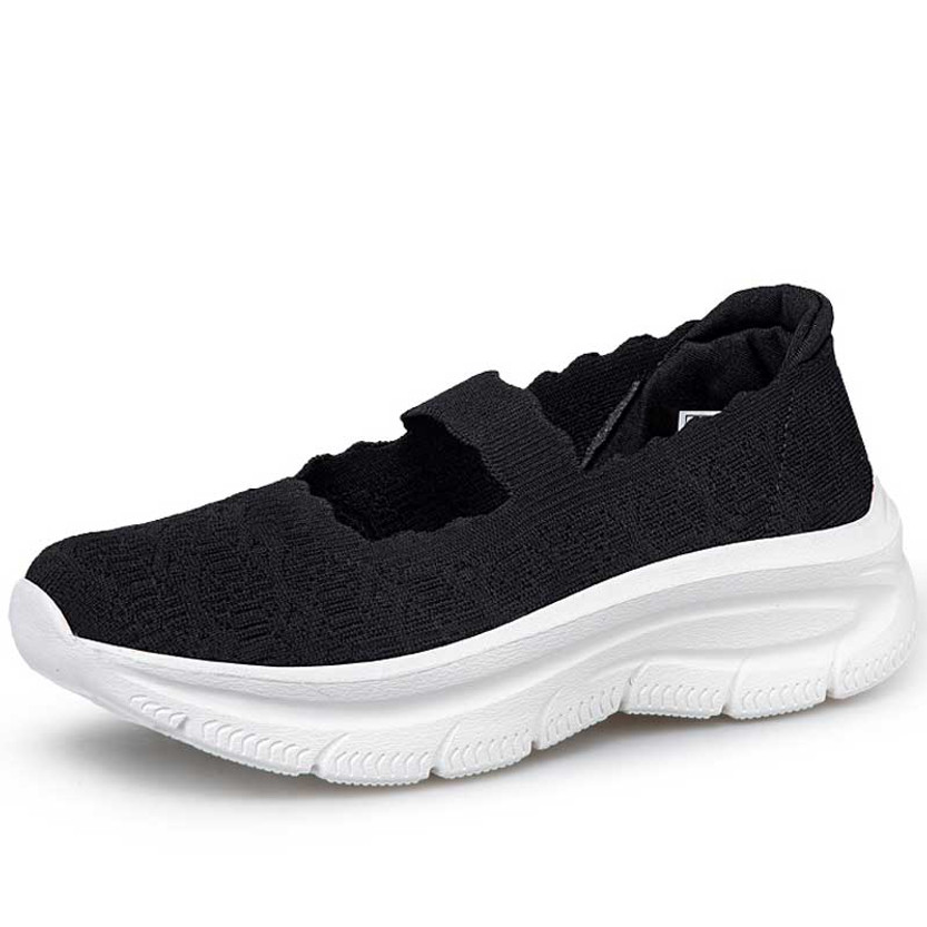 Women's black flyknit low cut pattern accents slip on shoe sneaker 01