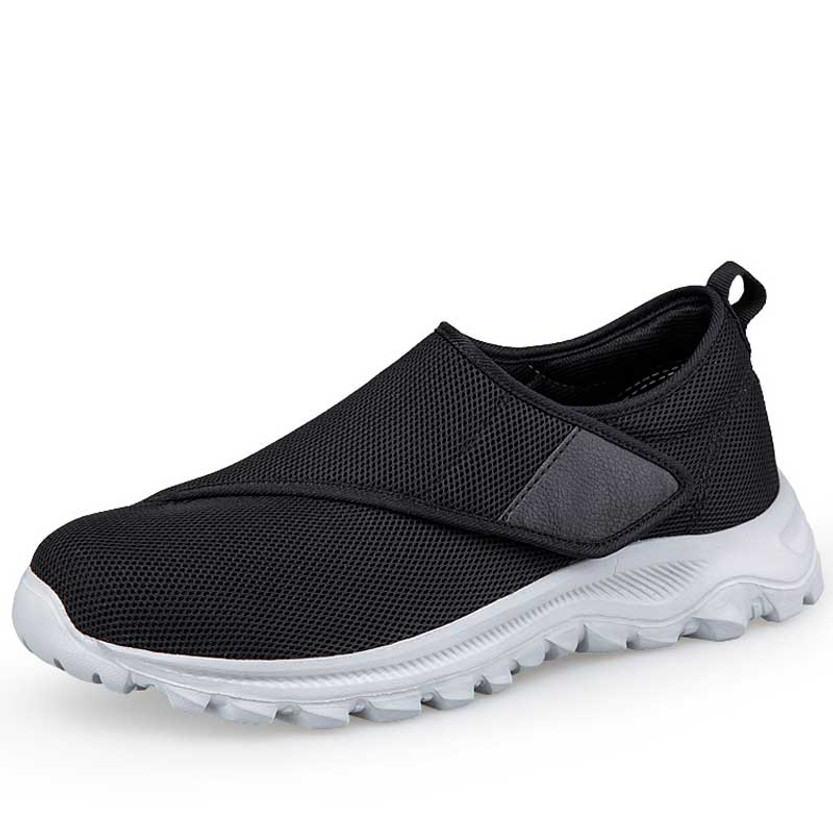 Women's black wide velcro casual plain slip on shoe sneaker 01
