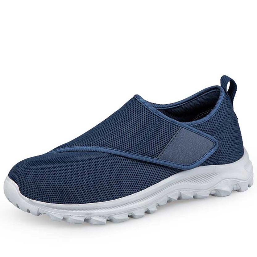 Women's navy wide velcro casual plain slip on shoe sneaker 01