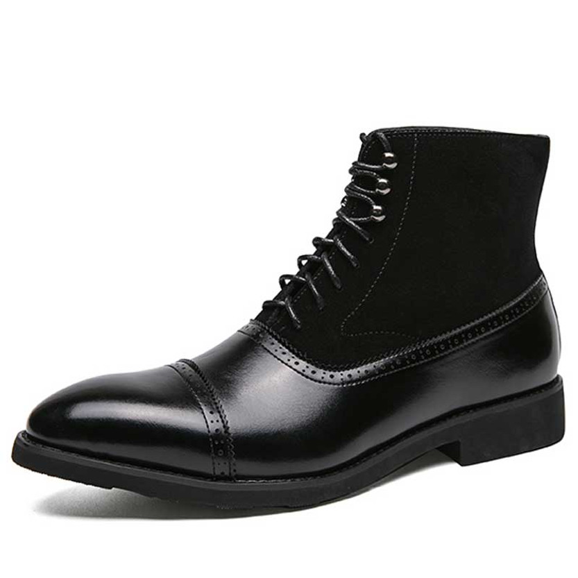 Men's black retro oxford brogue cap toe lace up shoe boot 01
