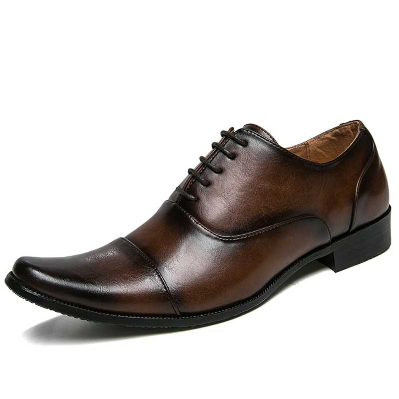 Men's brown retro square cap toe oxford dress shoe 01