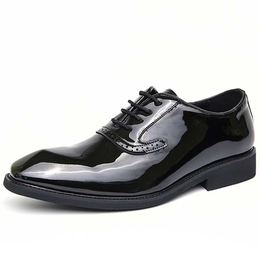Men's black pattern leather brogue square toe oxford dress shoe 01