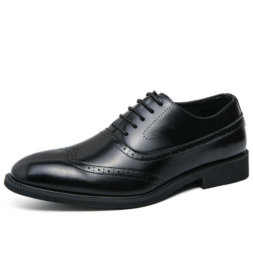 Men's black retro wingtip brogue oxford dress shoe 01
