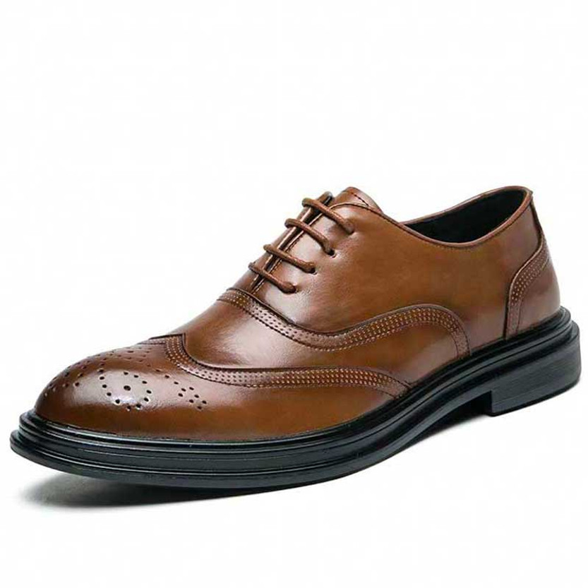 Men's brown retro wingtip brogue oxford dress shoe 01