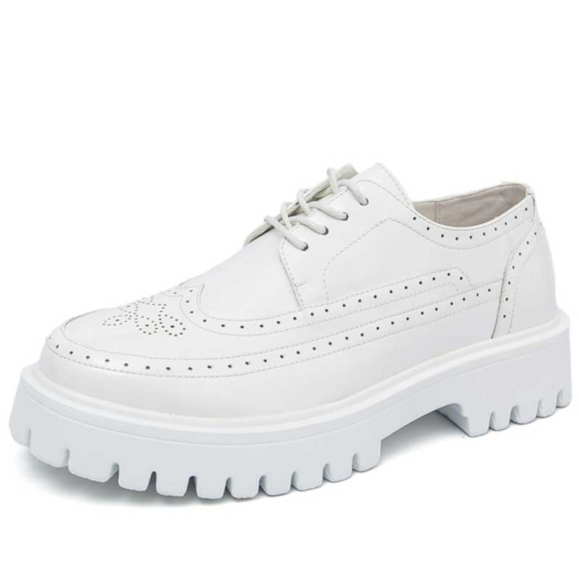 Men's white patent long wing brogue tick sole derby dress shoe 01