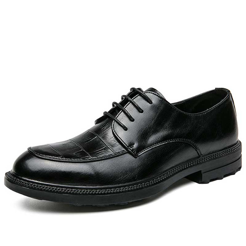 Men's black retro croc skin pattern derby dress shoe 01