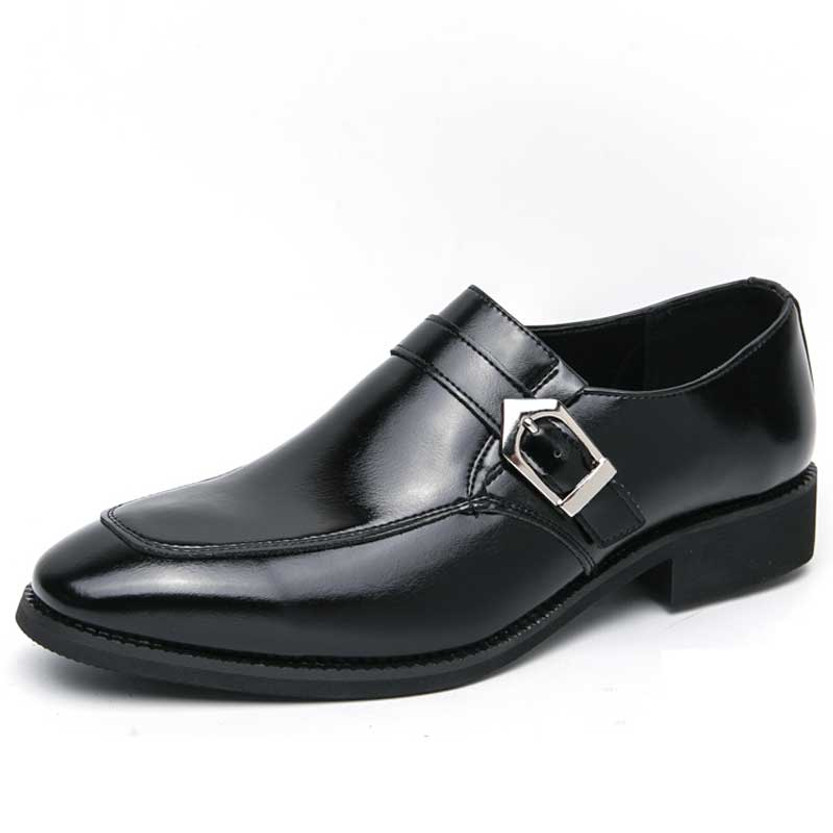 Men's black retro monk strap buckle slip on dress shoe 01