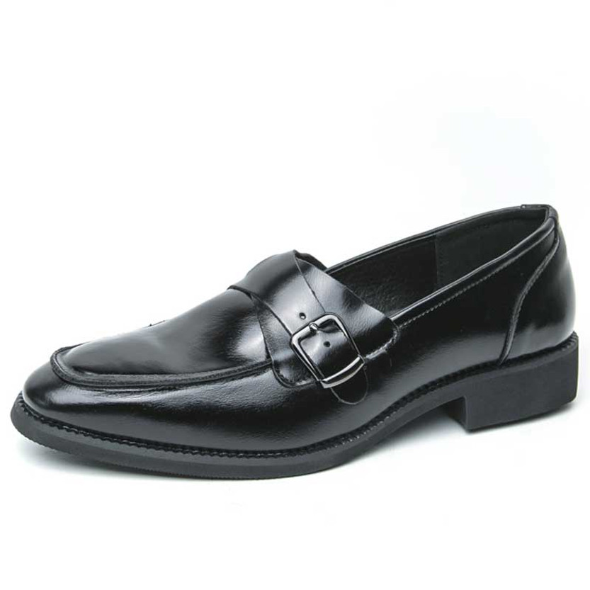 Men's black retro monk strap buckle slip on dress shoe 01