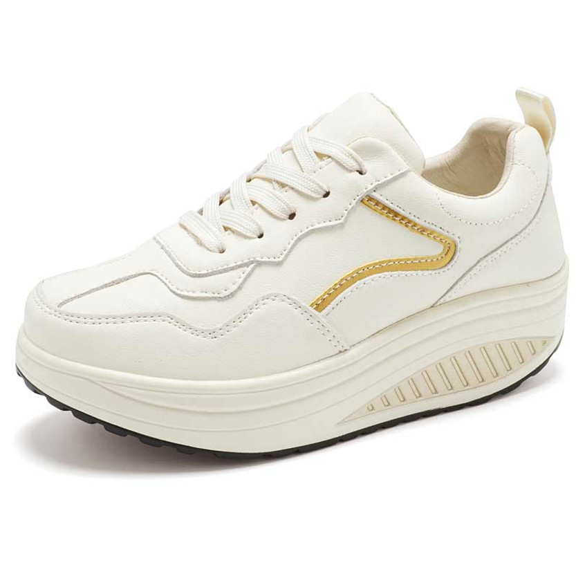 Women's beige retro golden stripe lace rocker bottom shoe sneaker 01