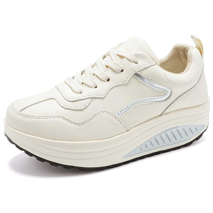 Women's beige retro silver stripe lace rocker bottom shoe sneaker 01