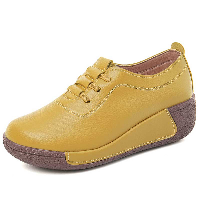 Women's yellow thread accents lace rocker bottom shoe sneaker 01