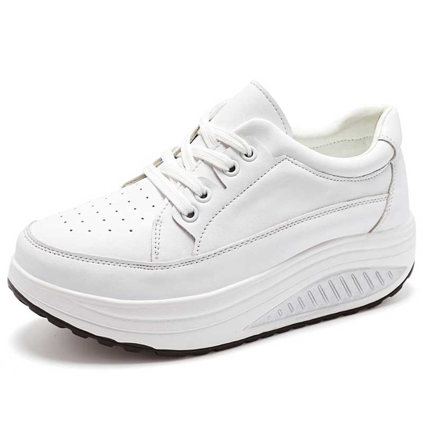 Women's white retro lace accents rocker bottom shoe sneaker 01