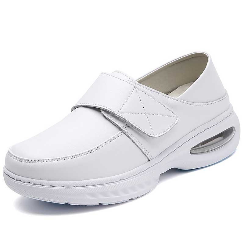 Women's white plain velcro slip on shoe loafer foldable rear 01