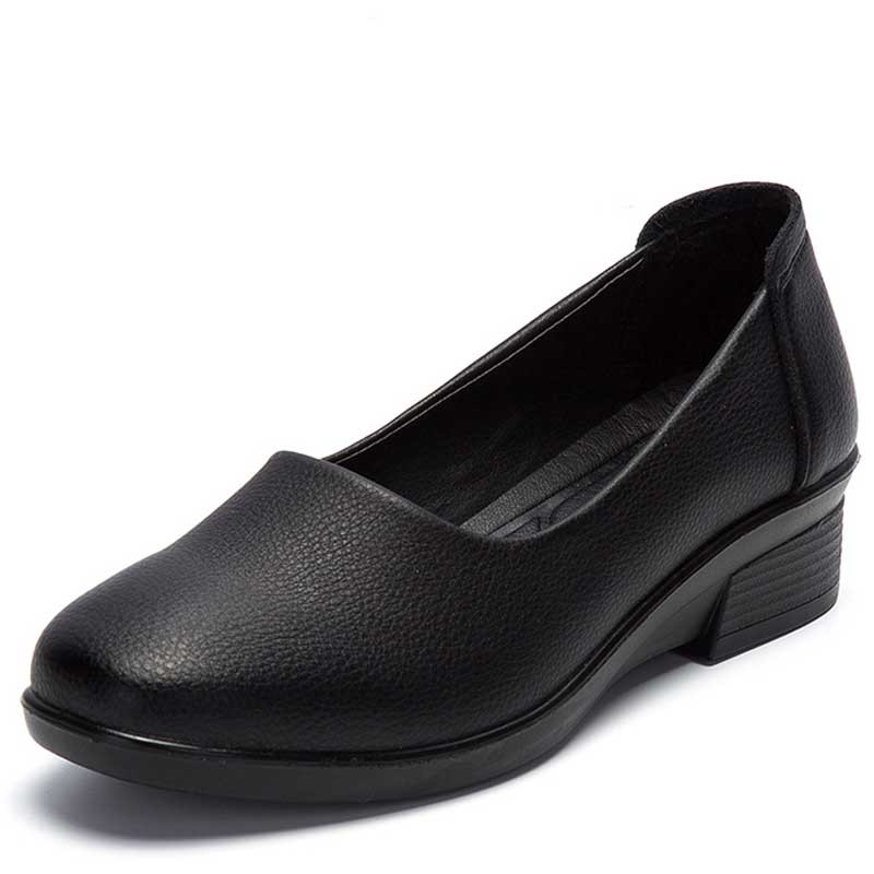 Women's black plain low cut slip on heel shoe 01