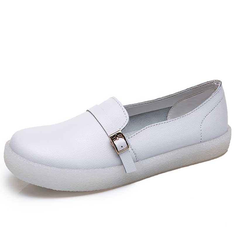 Women's white plain buckle strap slip on shoe loafer 0