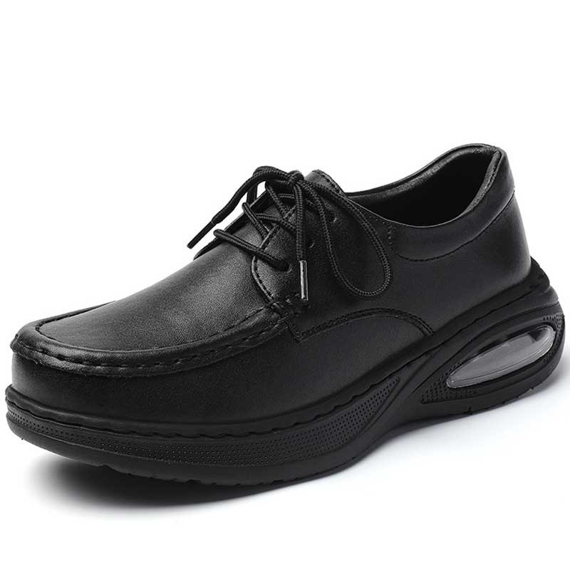 Women's black casual plain lace up nursing shoe 01