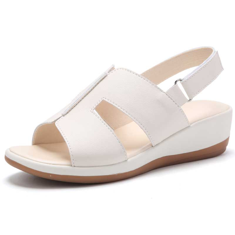 Women's beige casual plain cut out velcro slip on shoe sandal 01