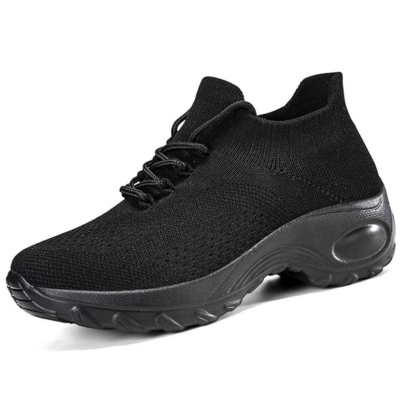 Women's black sock like entry double rocker bottom shoe sneaker 01