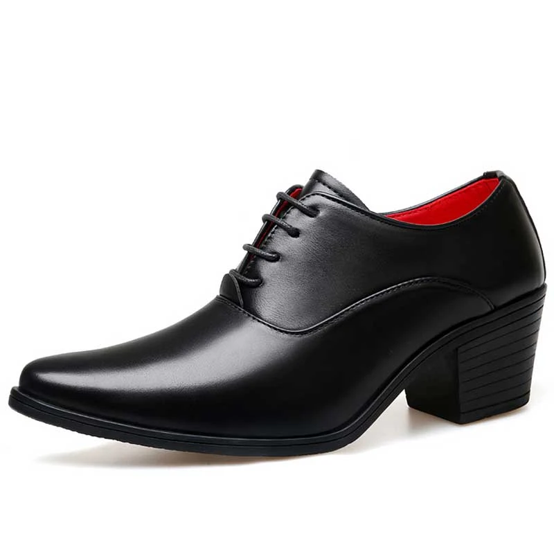 Men's black urban point toe high heel oxford dress shoe 01