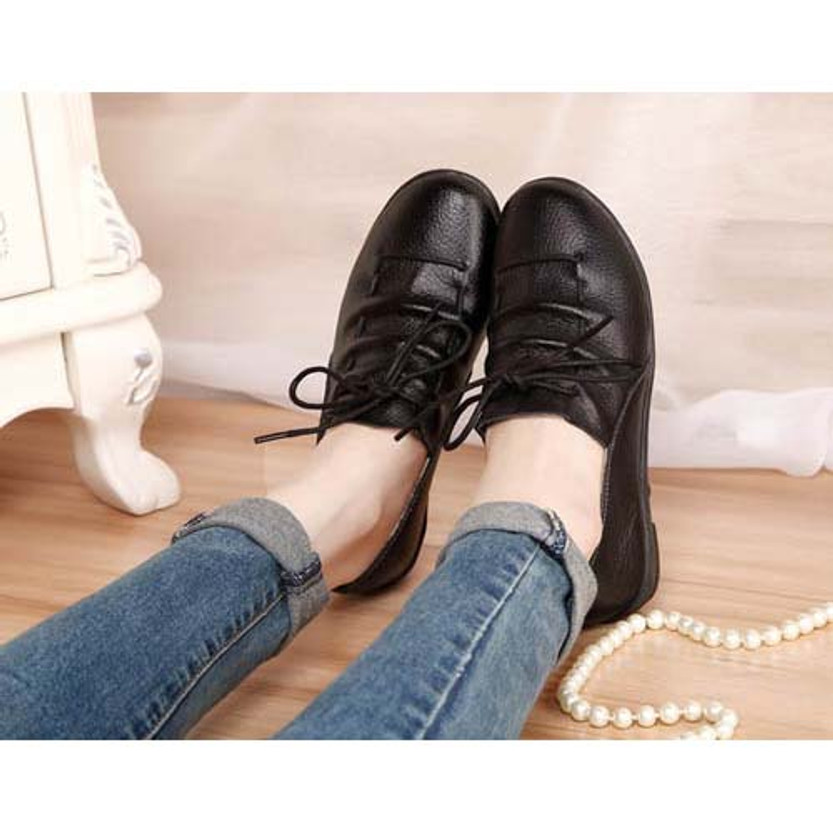 Simply retro black leather lace up shoe | Free Shipping | Womens lace ...
