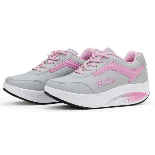 Women's pink grey simple leather rocker bottom shoe sneaker 09