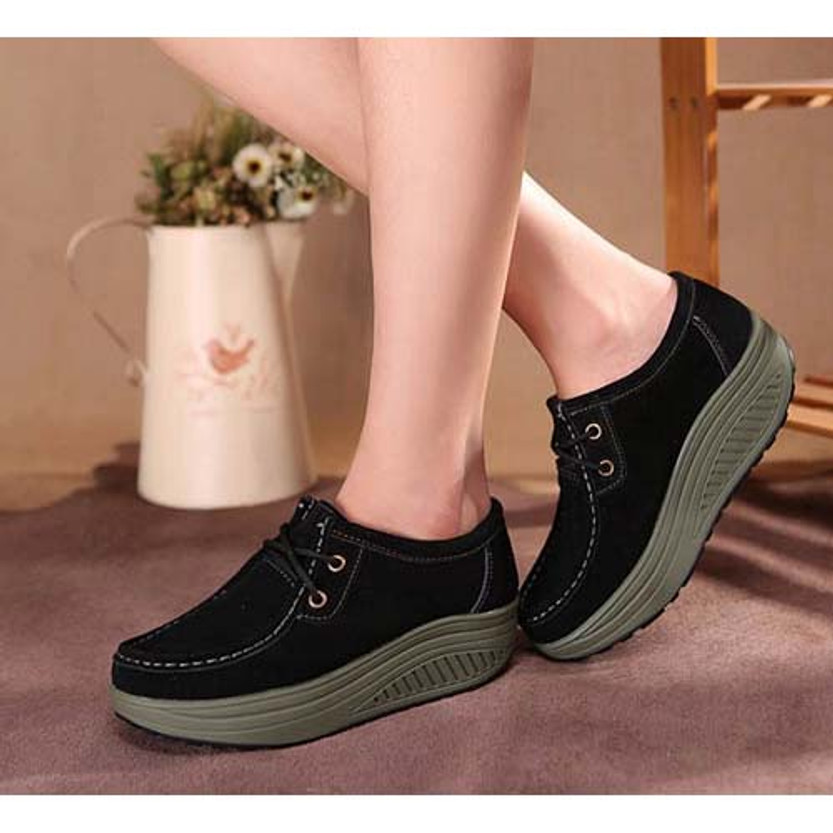 Black leather lace up rocker bottom shoe | Womens rocker shoes online ...