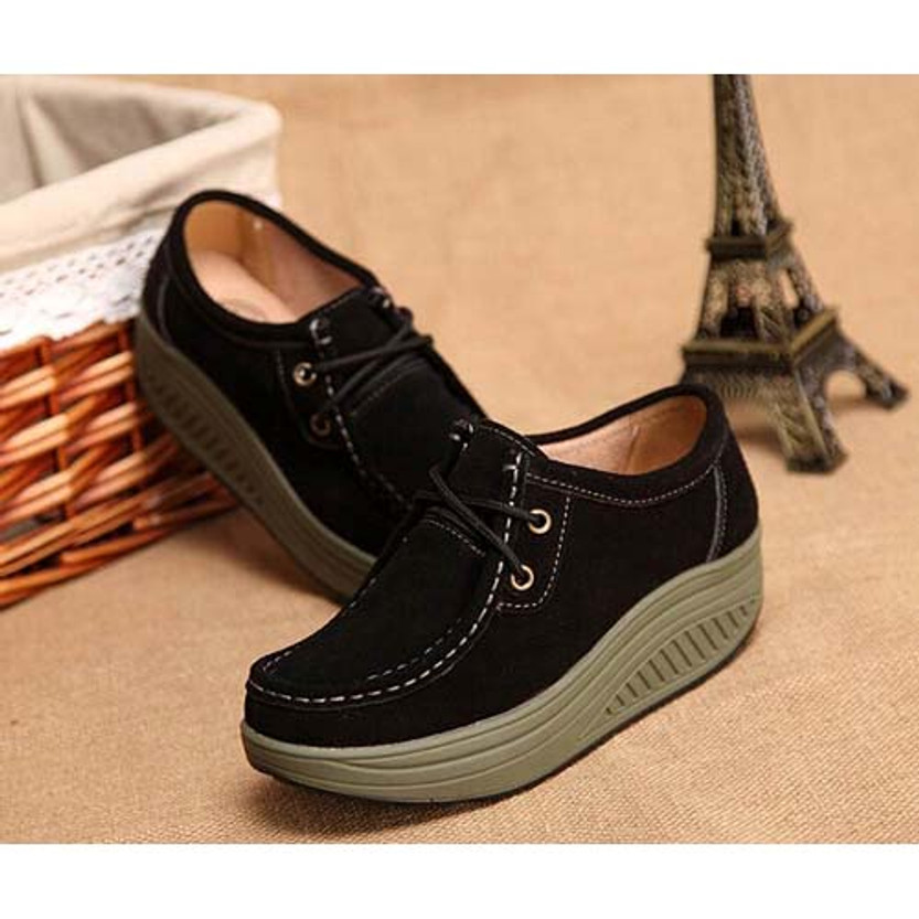Black leather lace up rocker bottom shoe | Womens rocker shoes online ...