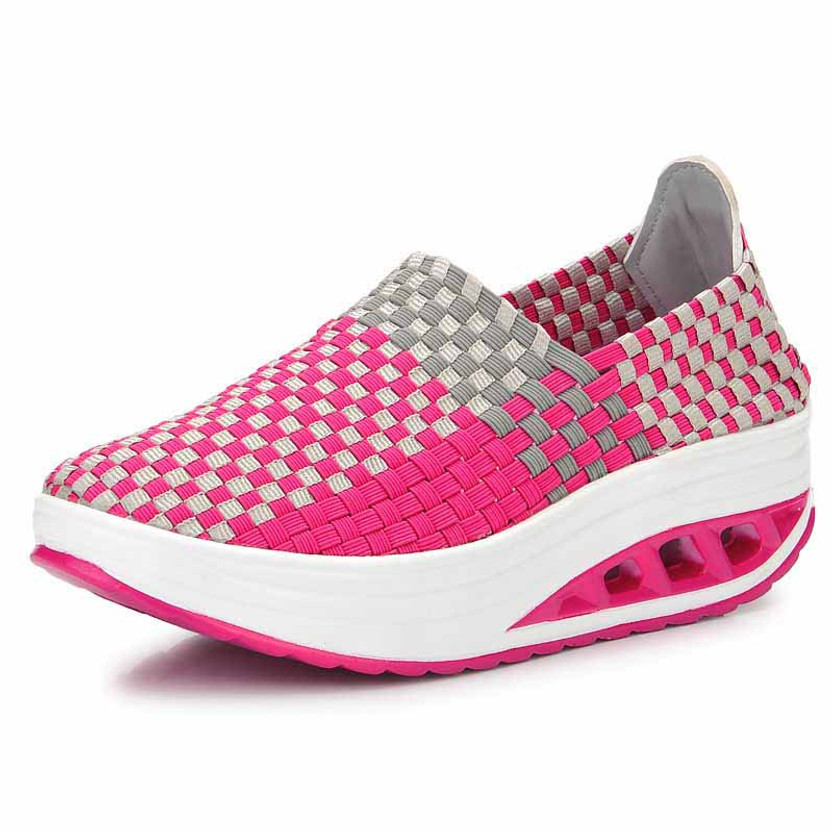 Pink weave check pattern slip on rocker bottom shoe 1359 01