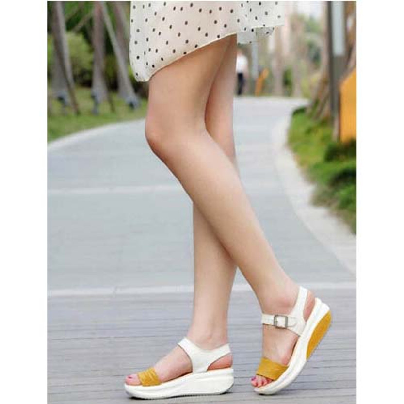 Yellow pattern design buckle leather rocker bottom sandal | Womens ...