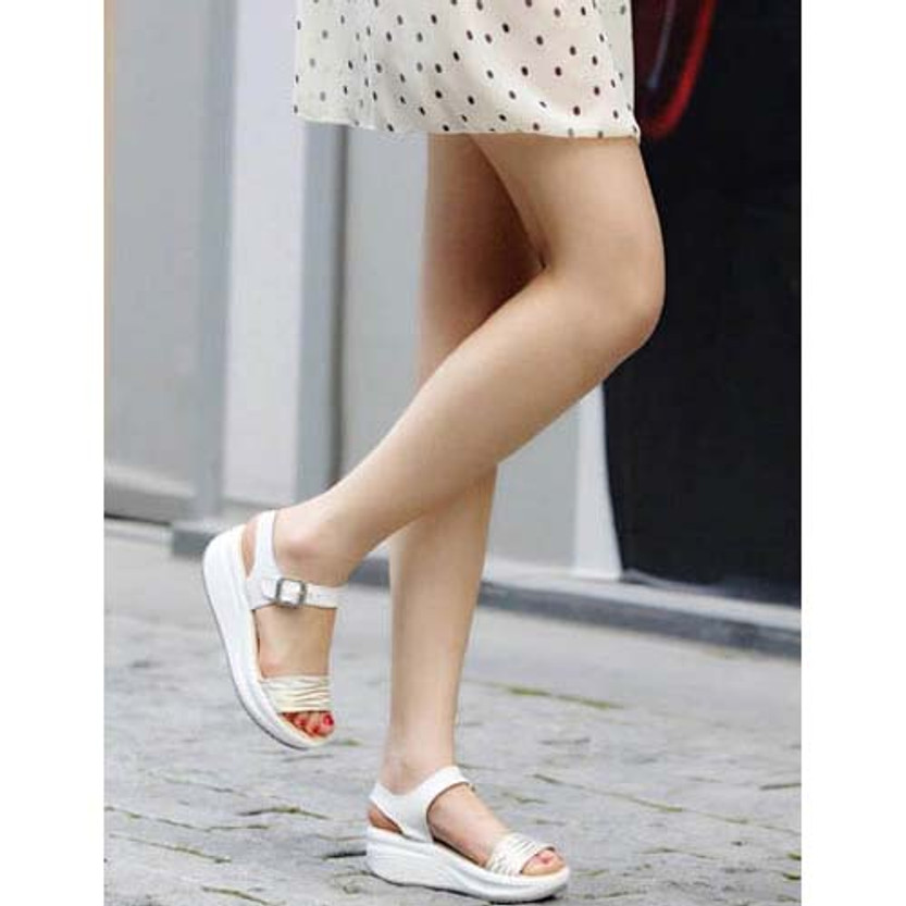 Beige pattern design buckle leather rocker bottom sandal | Womens shoes ...