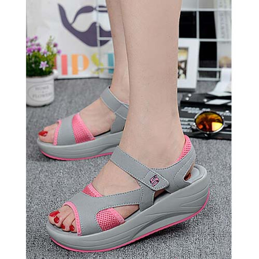 Pink leather velcro fastening rocker bottom shoe sandal | Womens shoes ...