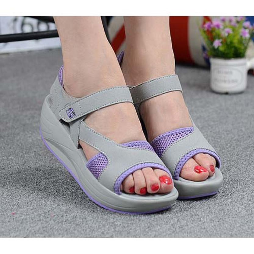 Purple leather velcro fastening rocker bottom shoe sandal | Womens ...