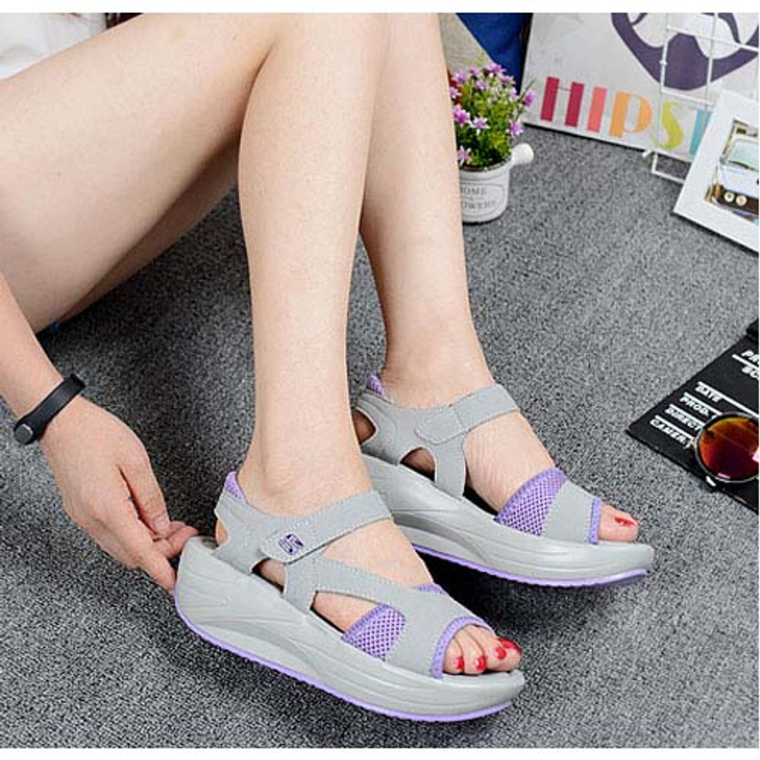 Purple leather velcro fastening rocker bottom shoe sandal | Womens ...