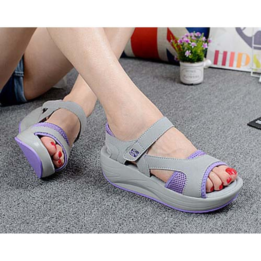 Purple leather velcro fastening rocker bottom shoe sandal | Womens ...