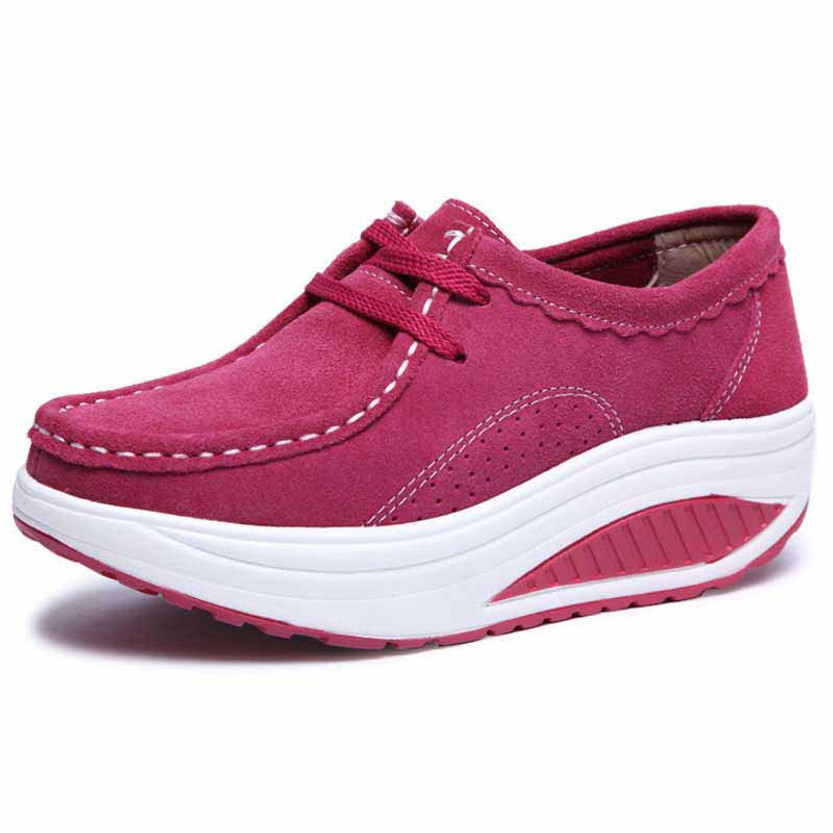 Women's rose red suede leather rocker bottom shoe sneaker 01