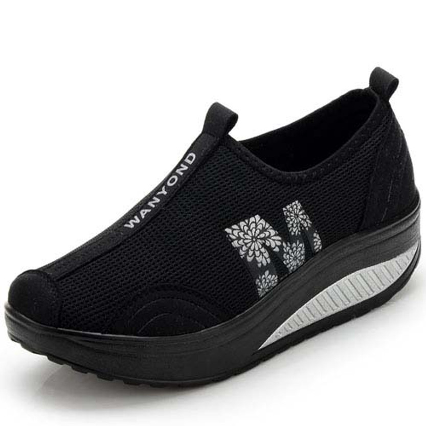 Black flower slip on rocker bottom shoe sneaker 01