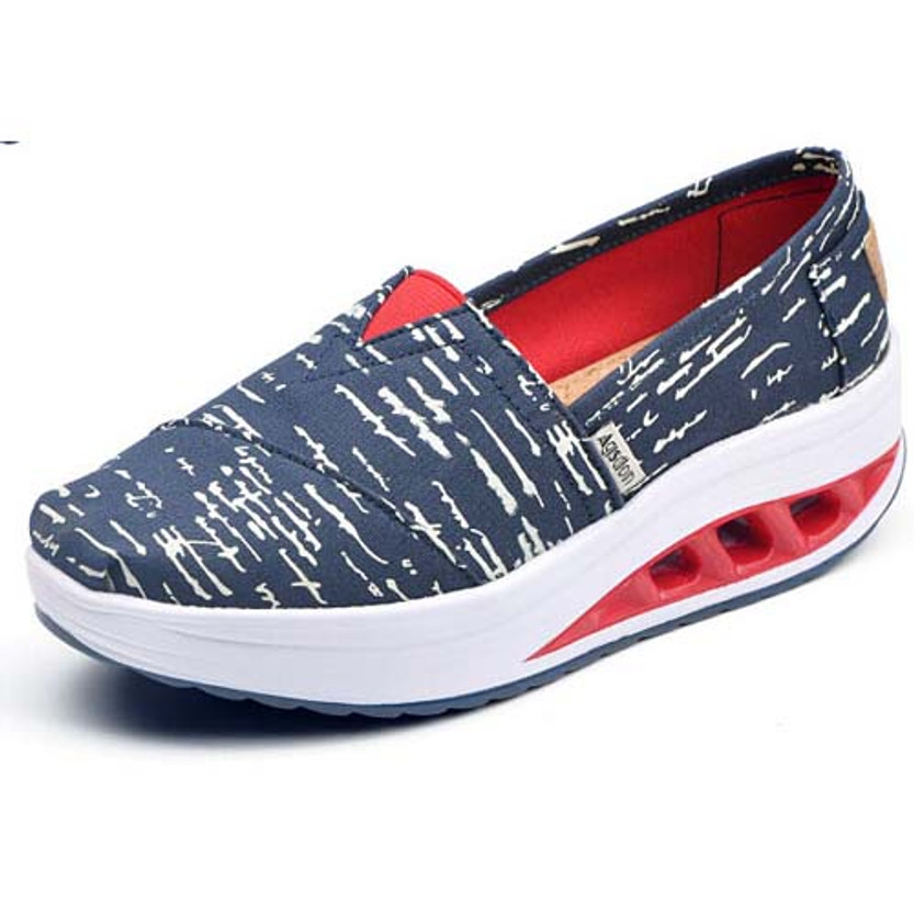 Blue stripe canvas slip on rocker bottom shoe sneaker 01