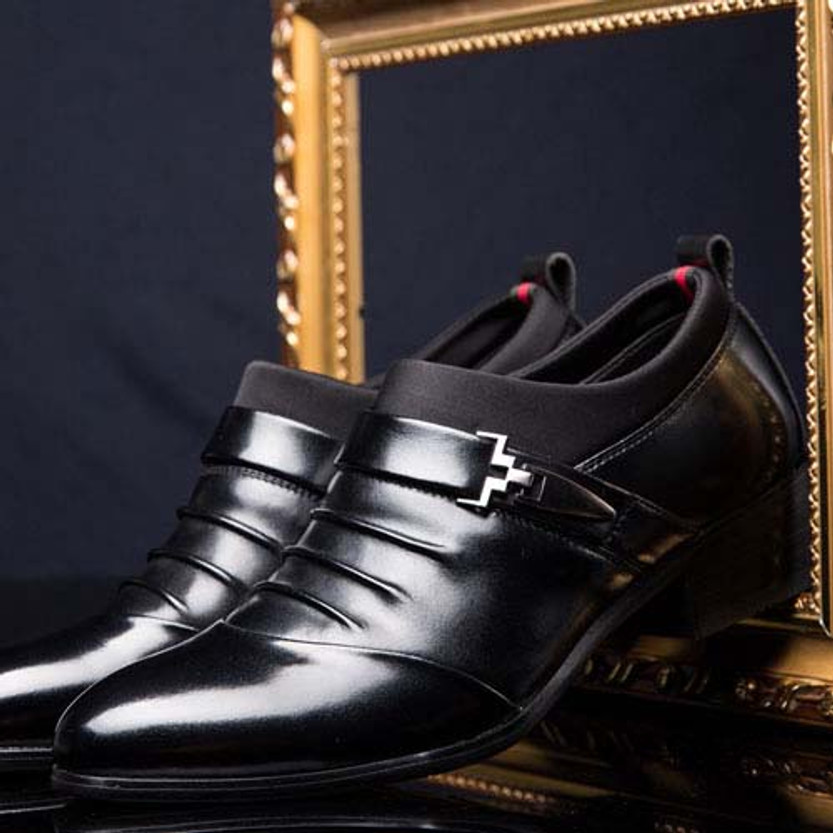 Black pleated business leather slip on dress shoes | Free shipping ...