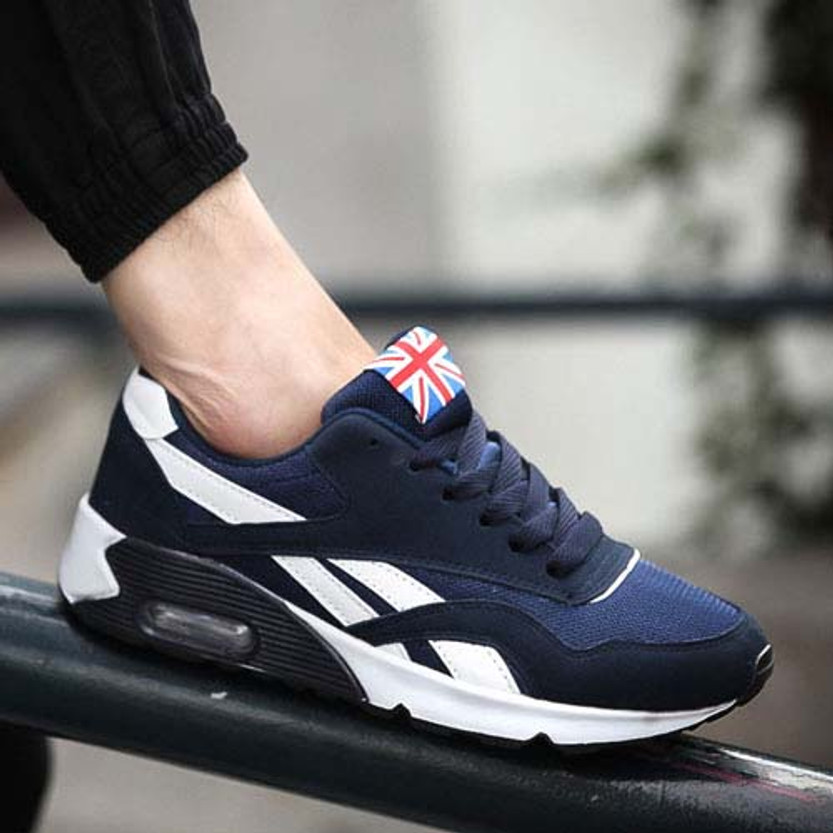 Navy blue pattern flag print leather lace up shoe sneaker | Mens shoes ...