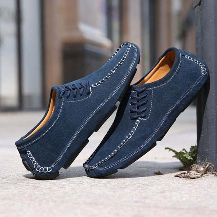 Blue urban casual suede leather slip on shoe loafer | Mens shoes online ...