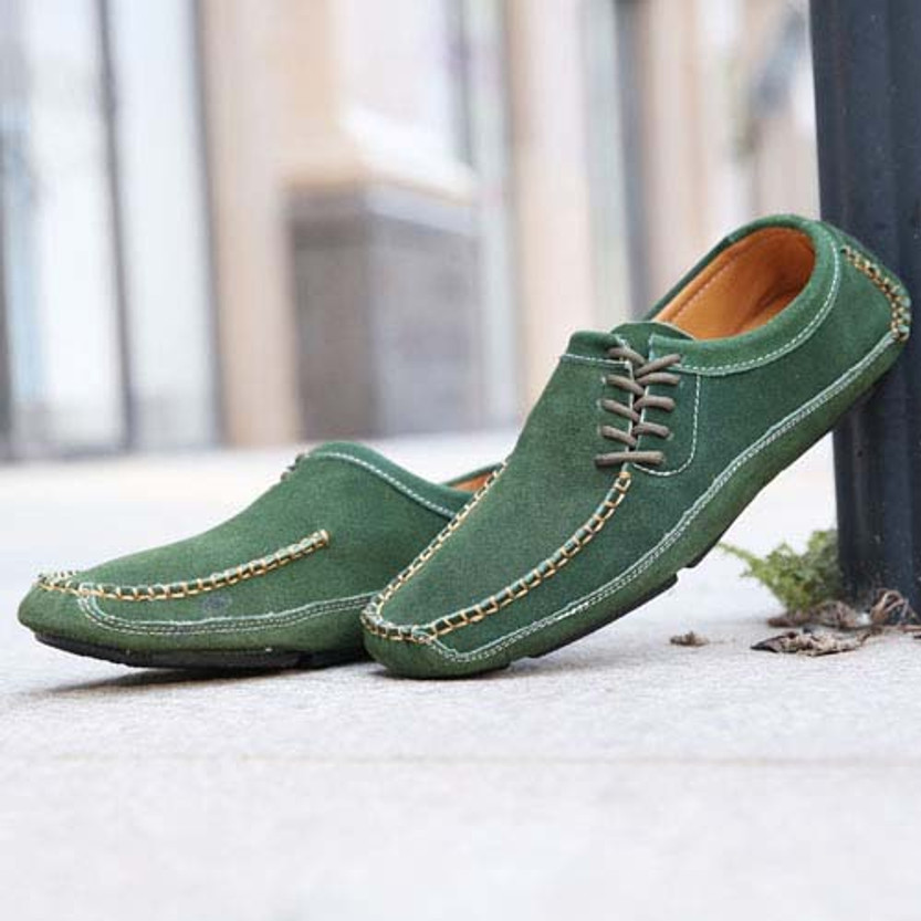 Green urban casual suede leather slip on shoe loafer | Mens shoes ...