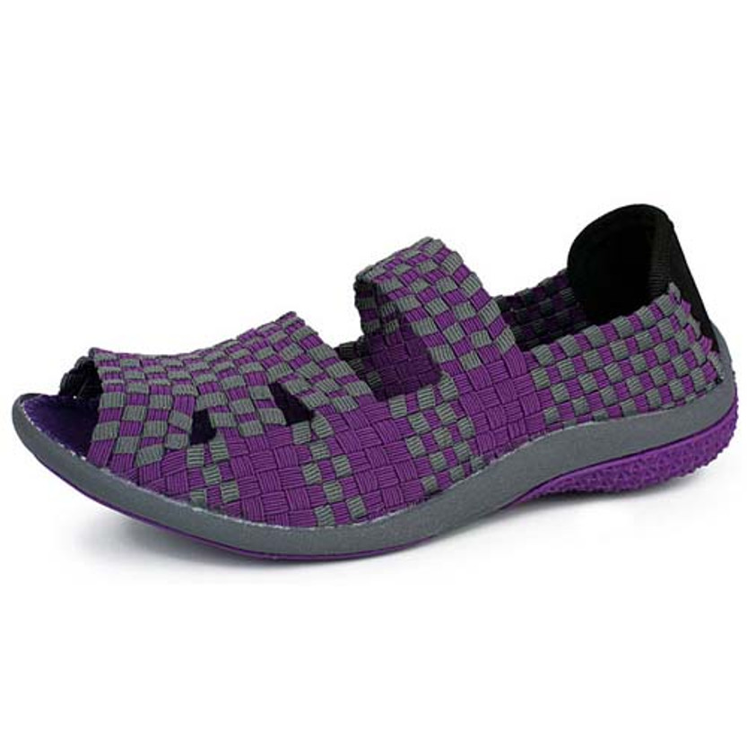 Purple knitted check pattern leather slip on shoe sandal 01