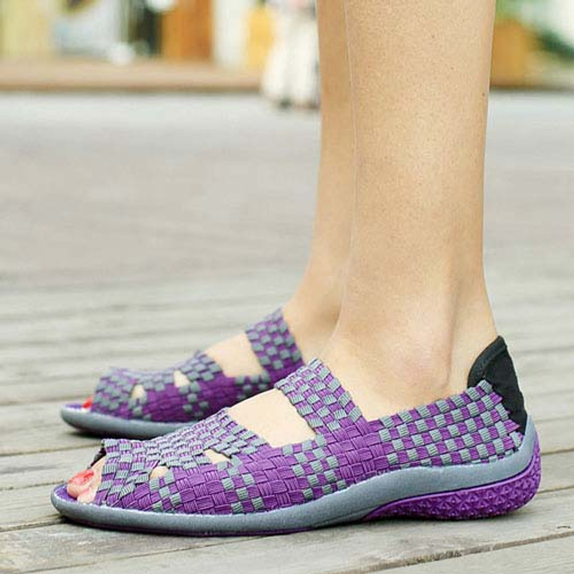 Purple knitted check pattern leather slip on shoe sandal | Womens shoes ...