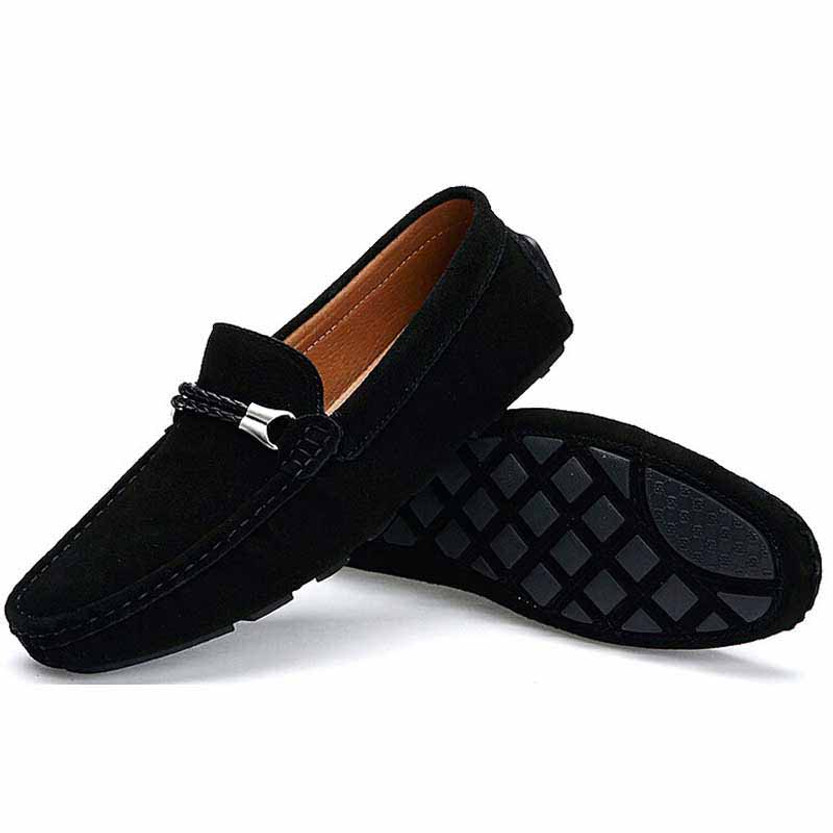 Black twin rope leather slip on shoe loafer | Mens shoes online 1232MS