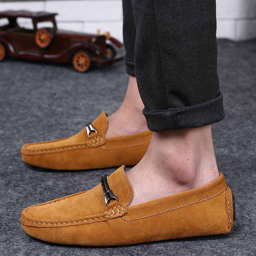 Yellow twin rope leather slip on shoe loafer | Mens shoes online 1232MS