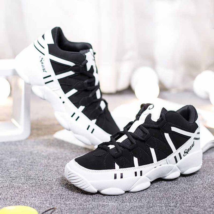 Black white pattern leather sport shoe sneaker | Womens shoes online 1519WS